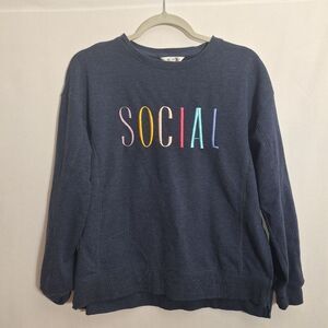 Wildfox Social Sweatshirt French Terry Navy Pullover Embroidered Womens  XS